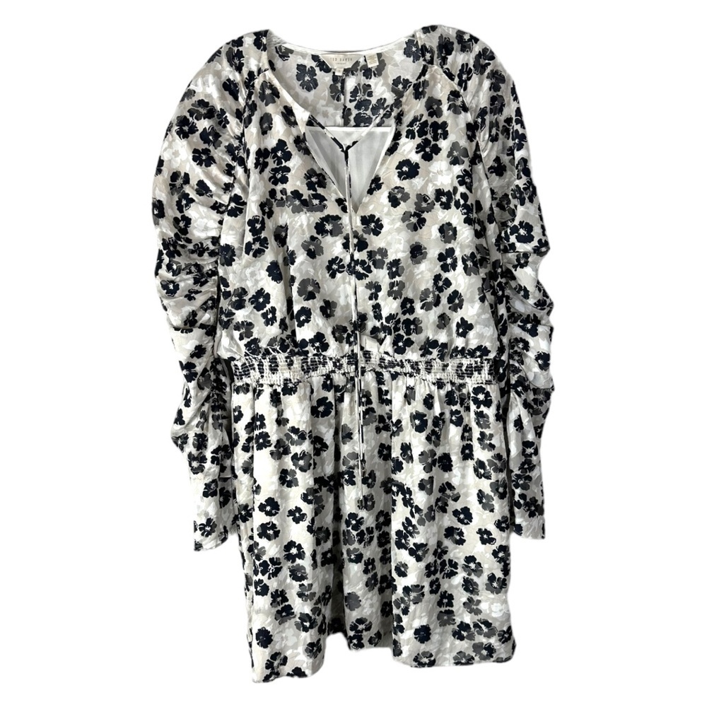 TED BAKER Black Felici Floral Ruched Mini Dress SZ 5 12 US - Picture 5 of 6